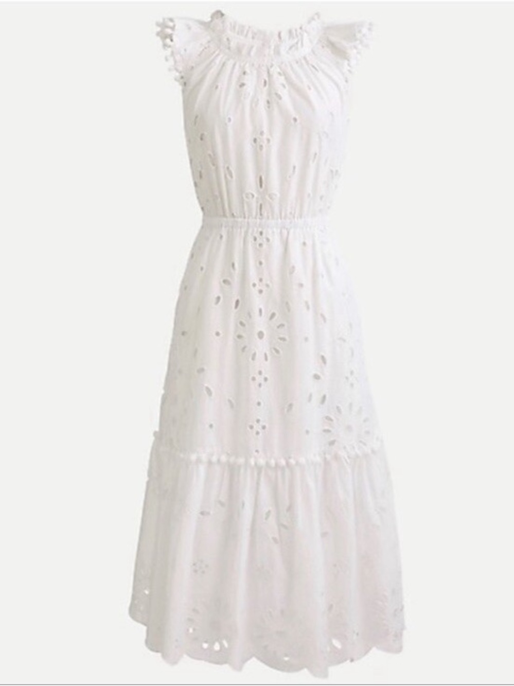 J. Crew White Eyelet Tiered Midi Dress
